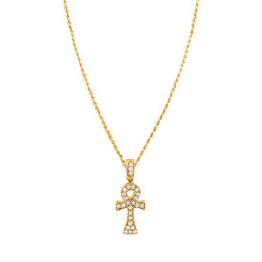 14k Gold Small Diamond Ankh Pendant 0.25 Ctw